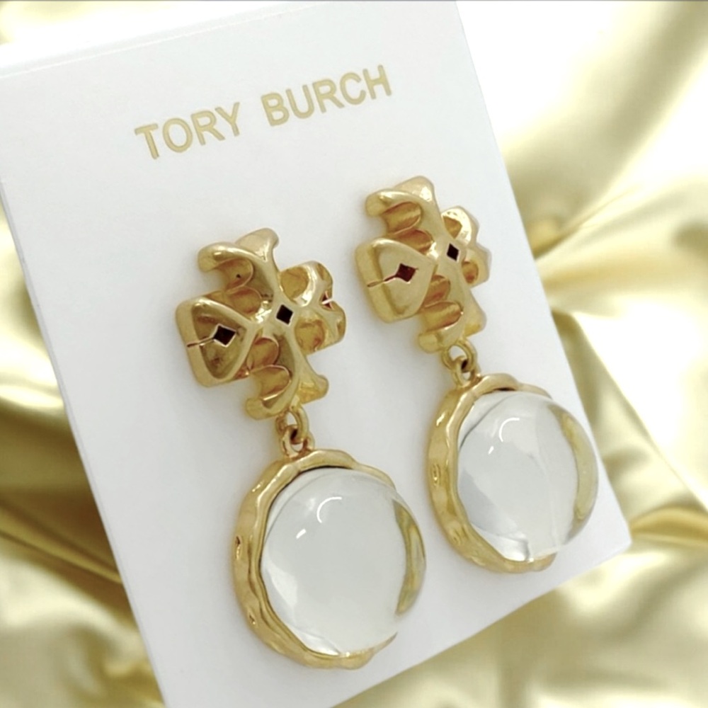 Tory Burch Roxanne clear stone drop earrings in gold. NWOT - Picture 5 of 6